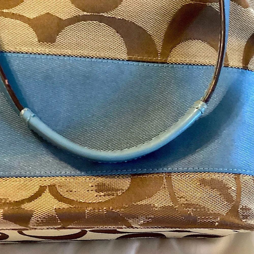 Coach Shoulder Bag, Brown/Blue, Zip Closure - Picture 3 of 6